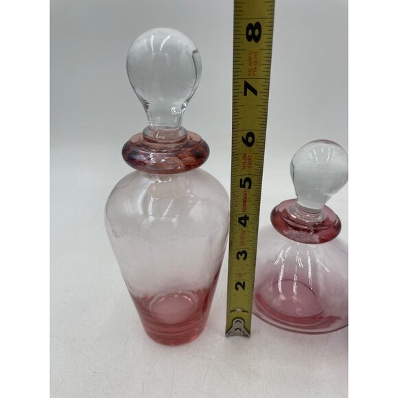 Vintage Pink Glass Decanter Set Stoppers & Vase Art Glass - Picture 13 of 14